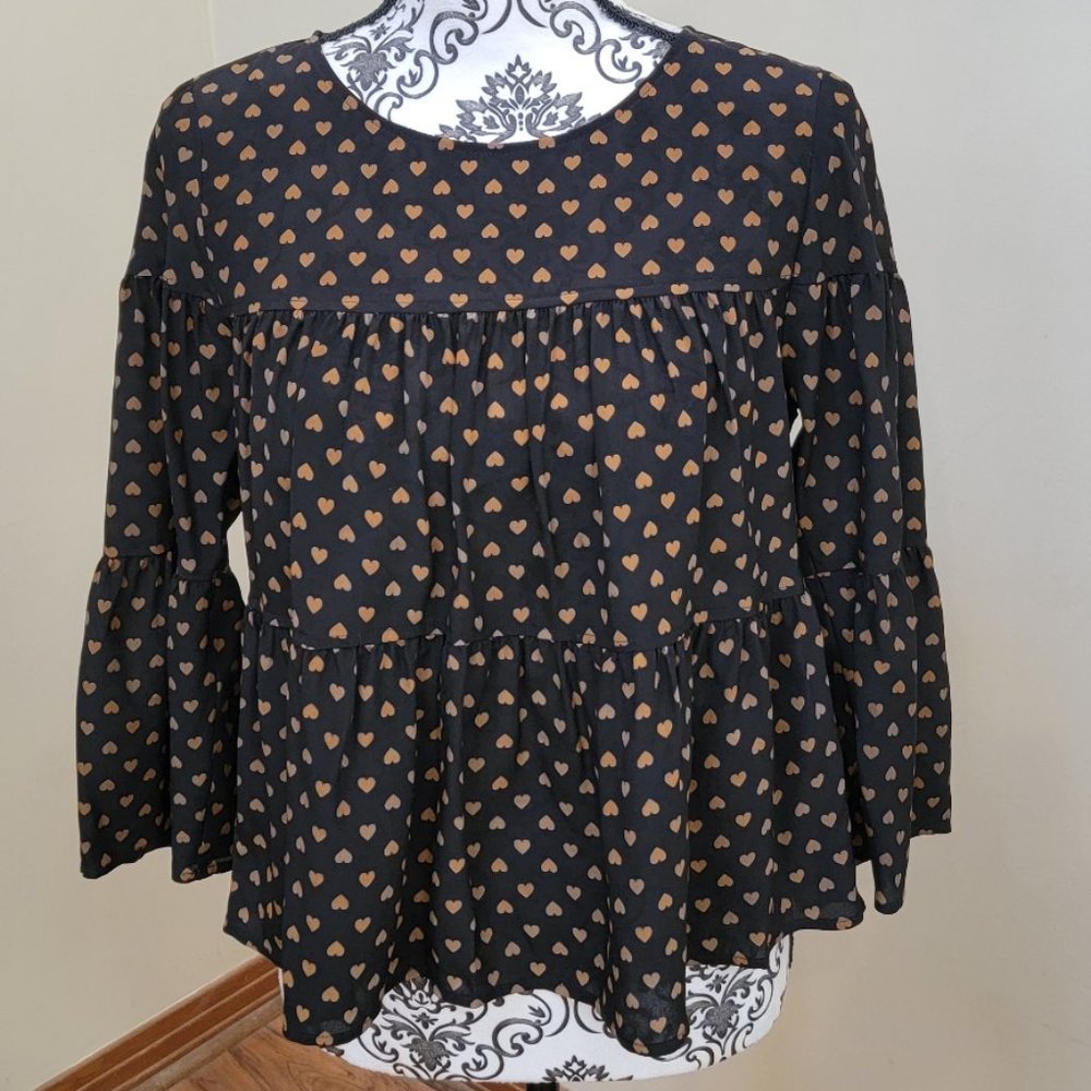 Madewell Silk Tiered Button-Back Top in Heart Flip SZ Small